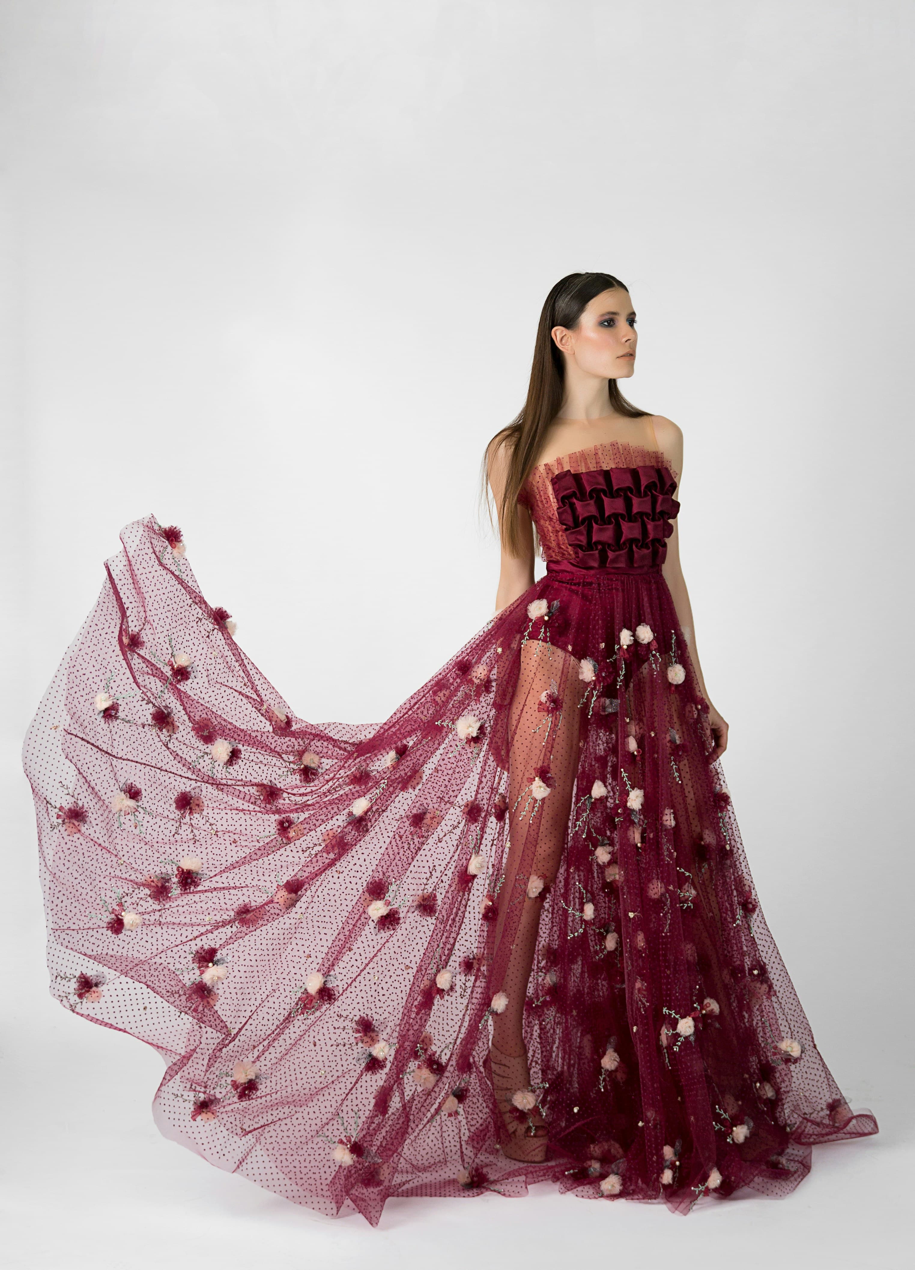 Vestido borgoña corte sirena