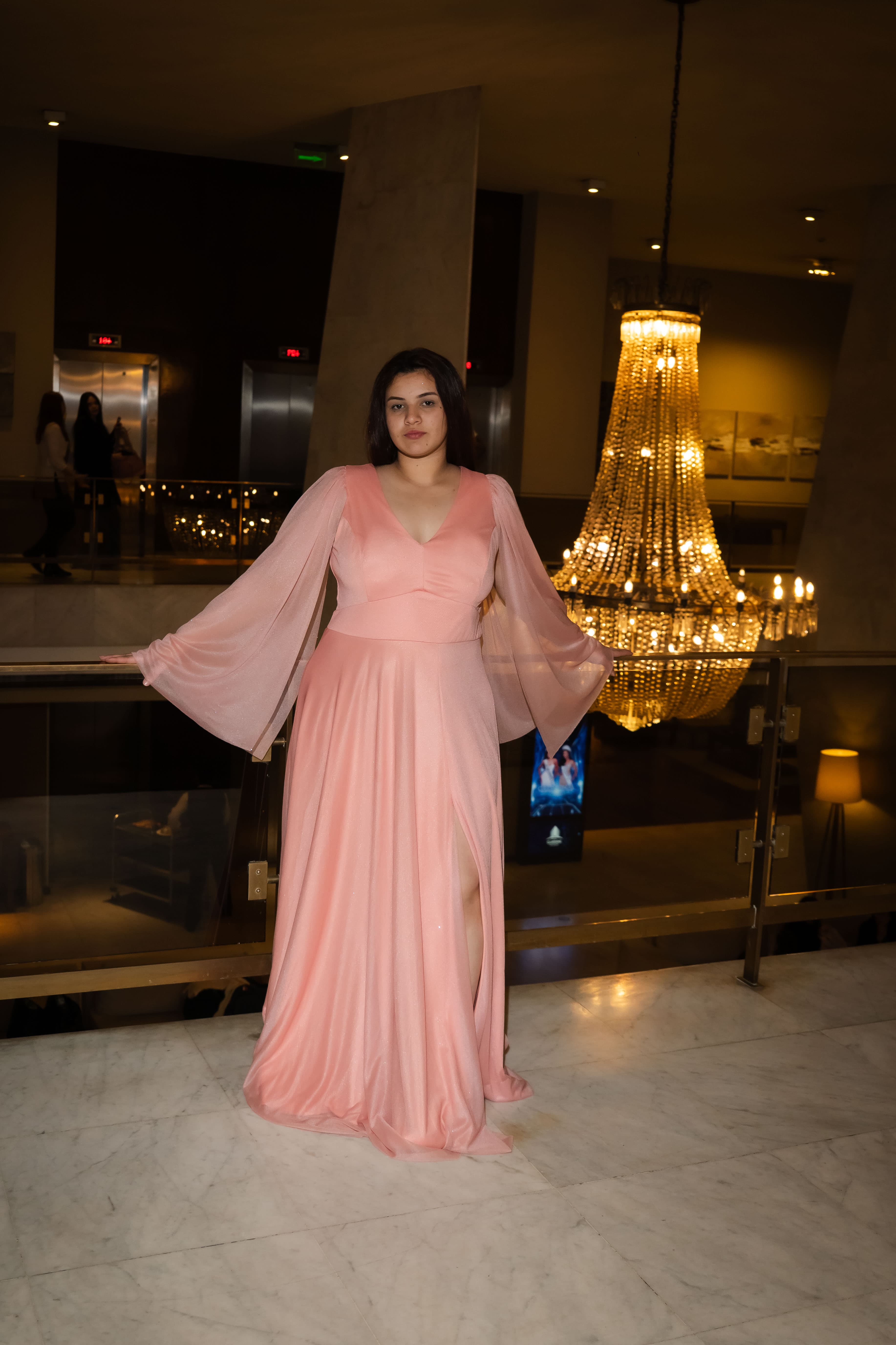 Vestido rosa manga larga