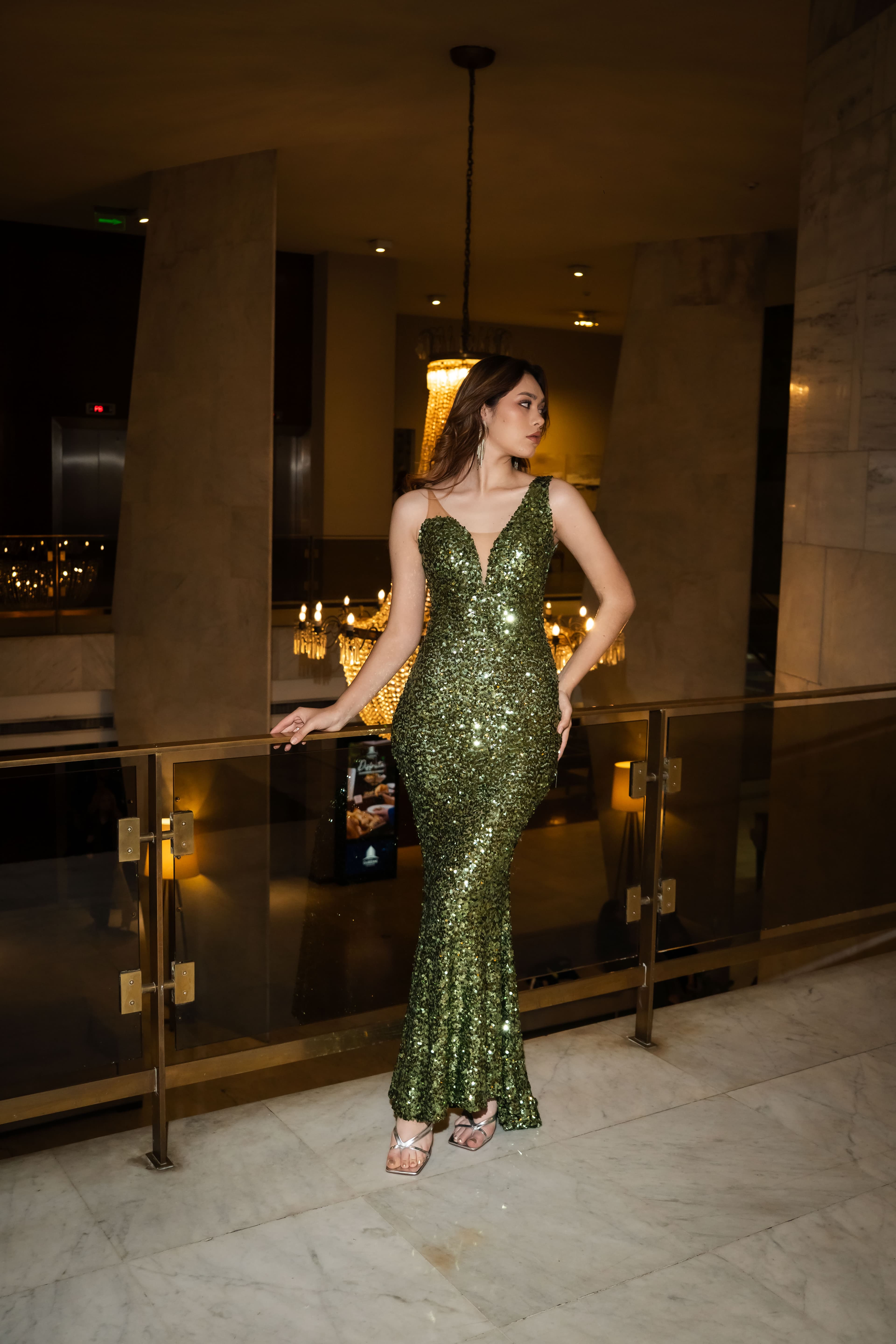 Vestido verde con lentejuelas