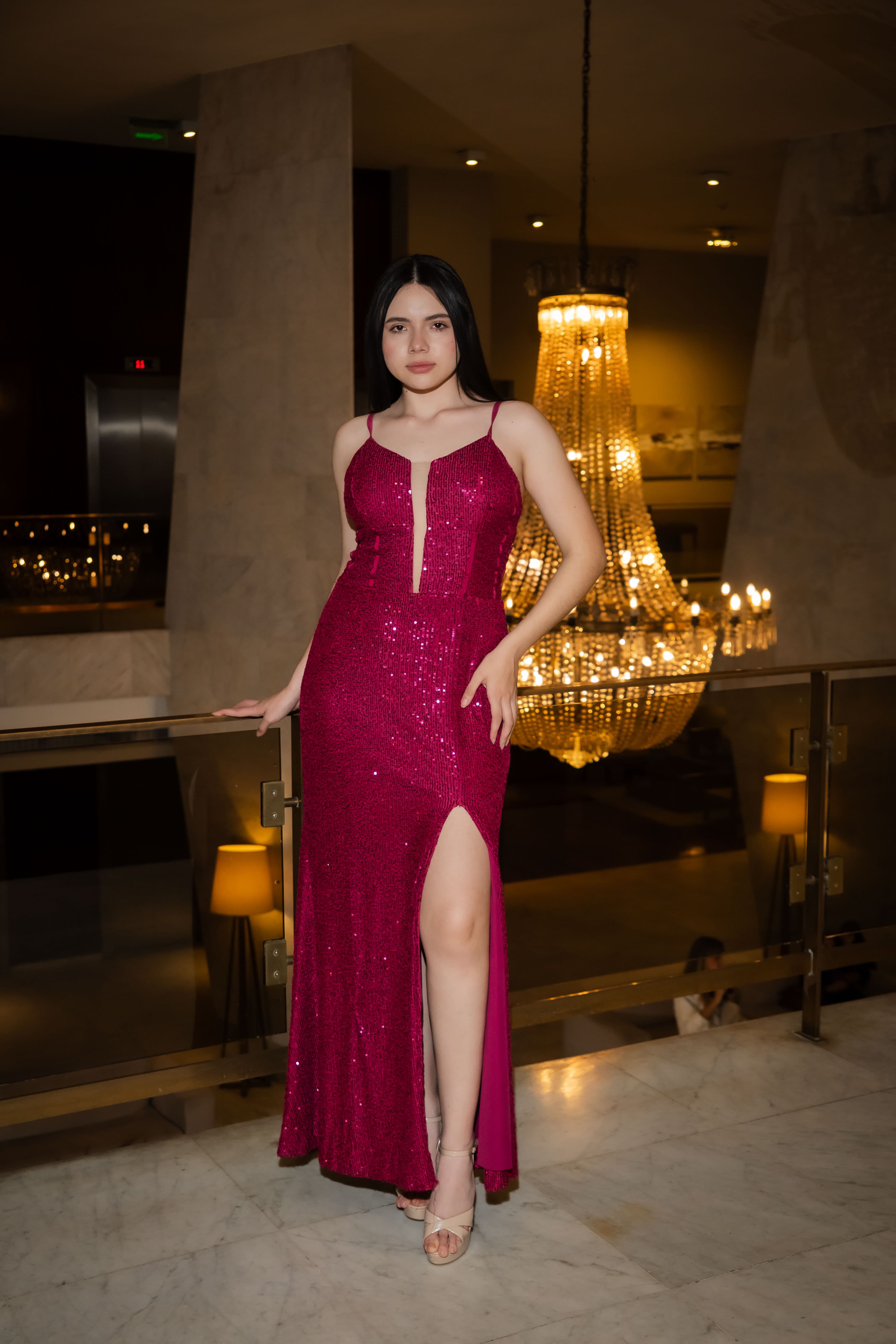 Vestido fucsia largo